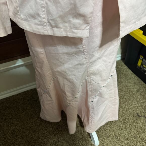 Womens Denim By Milano 3 Pc Suit Skirt Jacket shell Baby Pink sz 10 Bling - Picture 5 of 13